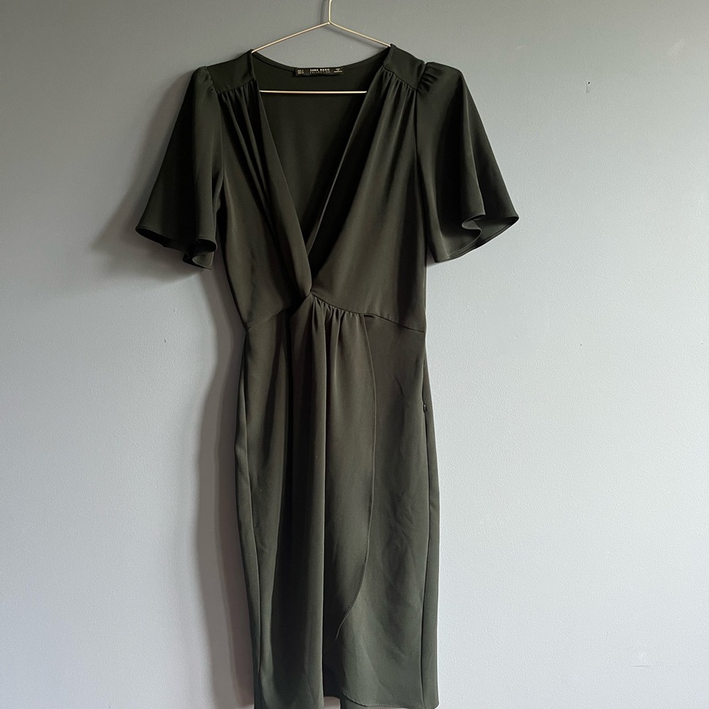 Zara Basic Collection dark Green faux wrap dress
